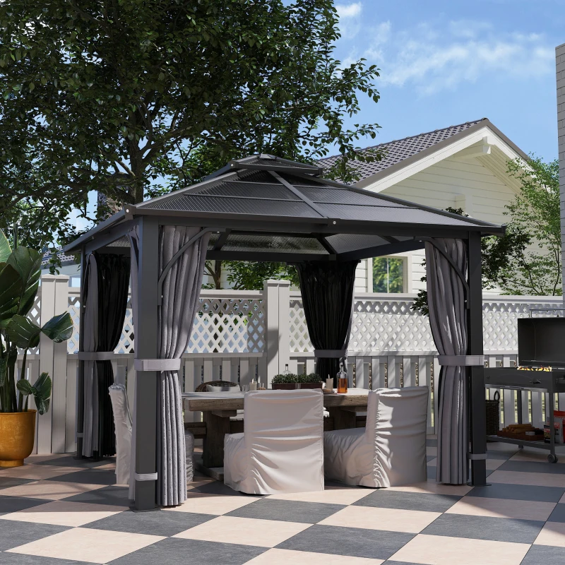 Best 3 x 3(m) Hardtop Gazebo Canopy with 7mm Double Polycarbonate Roof, Garden Gazebo Permanent Pavilion with Mosquito Netting and Curtains for Patio, Deck, Dark Grey - Image 2