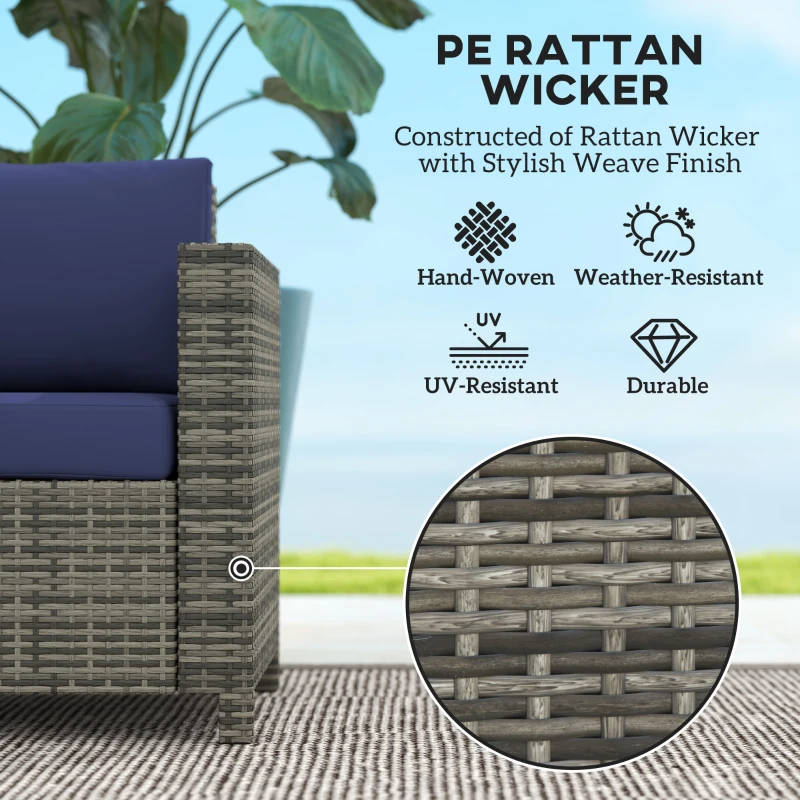 Best Rattan Sofa, 2 Seater Garden Furniture with Soft Padded Cushion and Armrests, Wicker Garden Loveseat for Patio, Navy Blue - Image 4