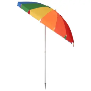 Best Arc. 2.4m Beach Umbrella with Sand Anchor, Outdoor Sun Shade Parasol with UV Protection, Adjustable Tilt, Carry Bag, Multicolour