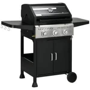 Best 9kW Three-Burner Gas BBQ Grill, with See-Through Lid - Black