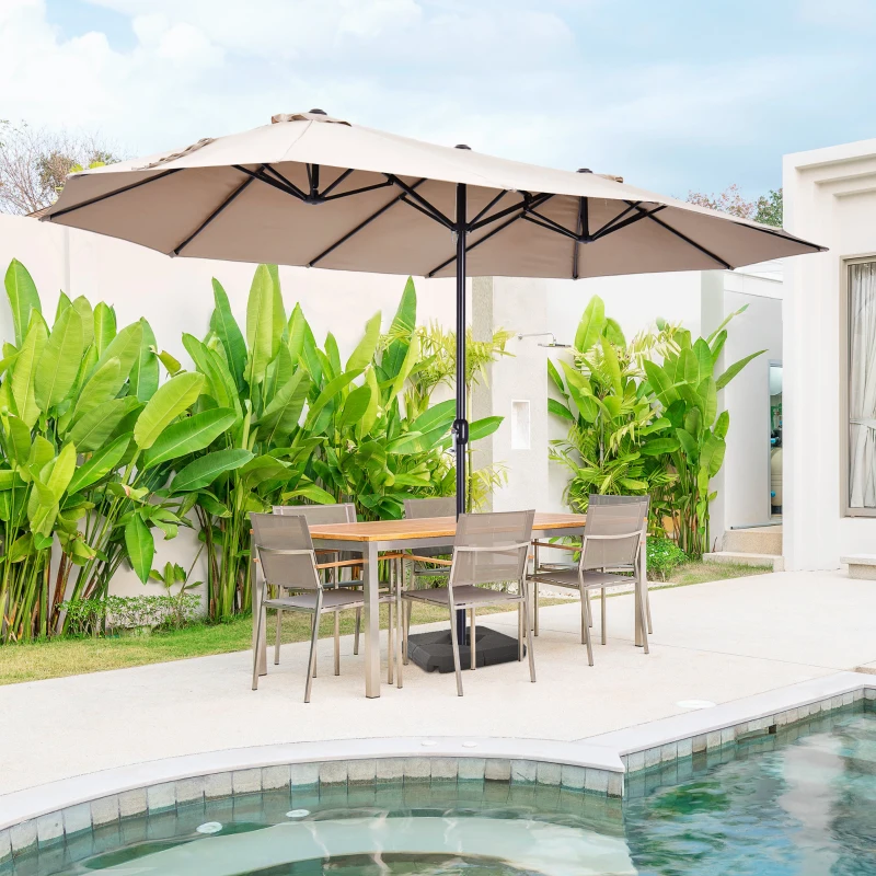 Best 4.6m Garden Parasol Double-Sided Sun Umbrella Patio Market Shelter Canopy Shade with Weight Base, Tan - Image 2
