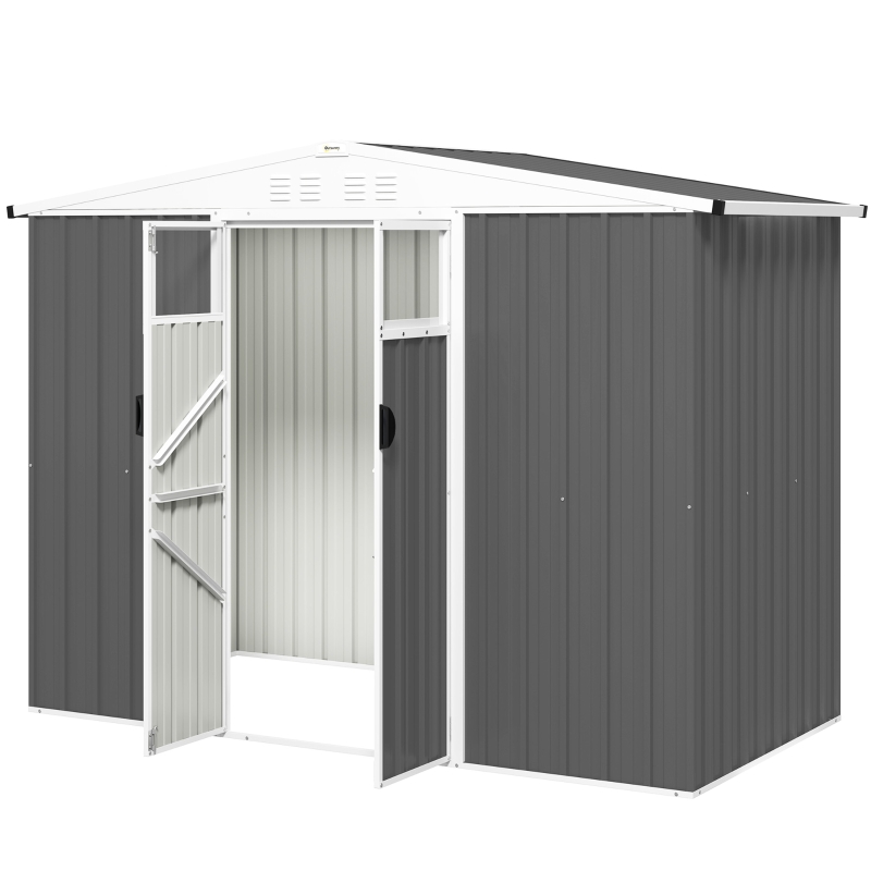 Best 8 x 4 ft Metal Garden Shed, Garden Storage Shed with Window, 4 Vents and Lockable Door, Waterproof Galvanised Steel Tool Storage Shed, Dark Grey - Image 11