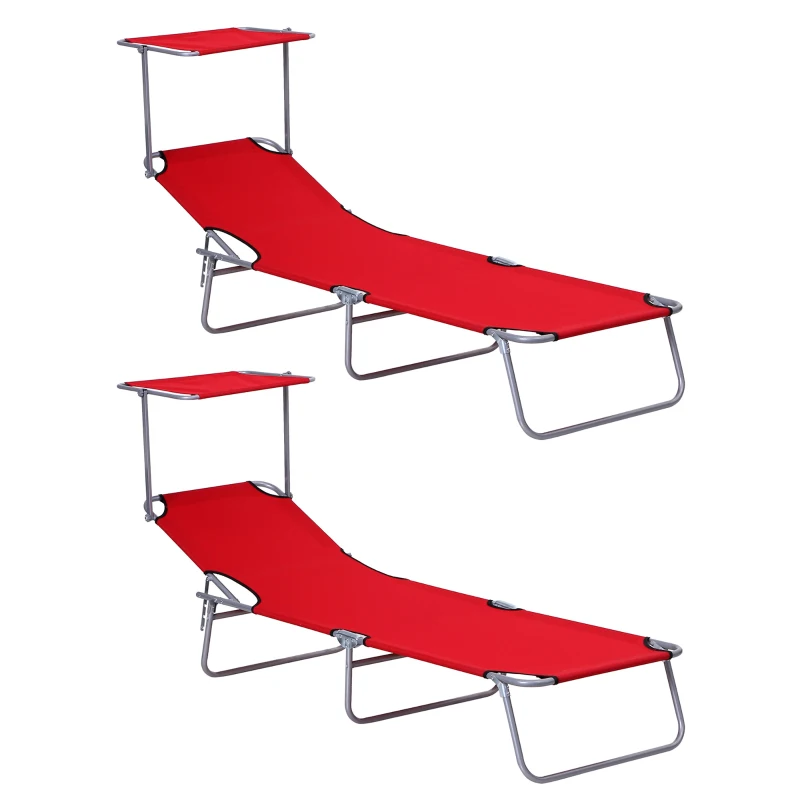 Best 2 Piece Folding Sun Lounger, Lounge Chairs Reclining Sleeping Bed with Adjustable Sun Shade Awning for Beach, Patio