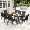 Best 8 Seater Garden Dining Set with Stacking Chairs, Rectangular Tempered Glass Top, Garden Furniture Set, Outdoor Dining Table and Chairs for Patio, Balcony, Poolside, Black - Image 2