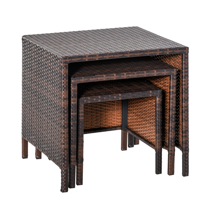 Best 3 Pcs Rattan Nesting Tables Set-Brown - Image 11