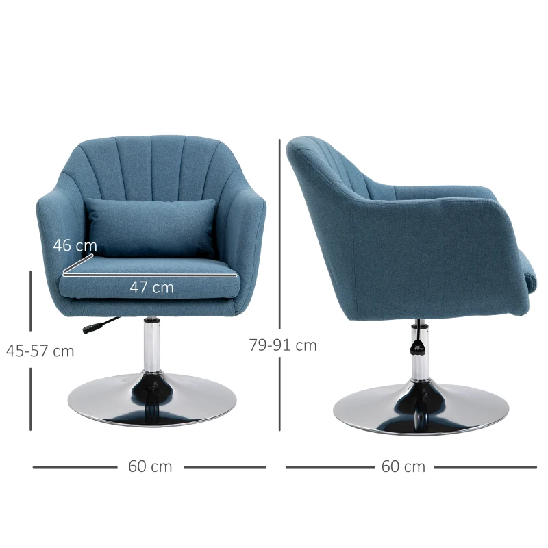 Best Swivel Linen Fabric Accent Chair for Living Room Contemporary Vanity Armchair with Adjustable Height Thick Cushion Lumbar Support Armrest for Bedroom Office Blue - Image 3