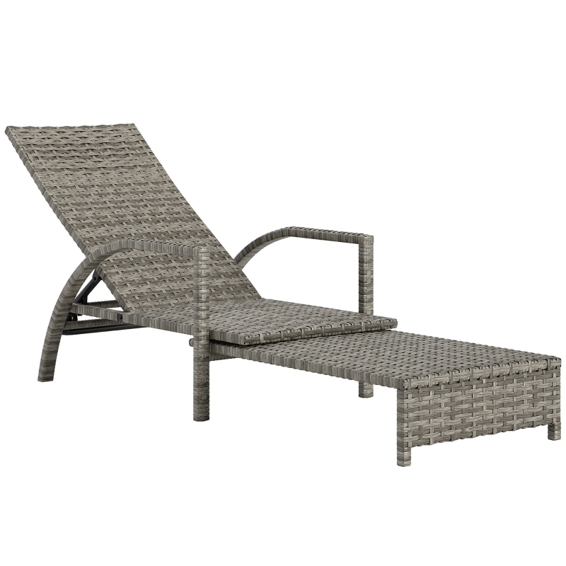 Best PE Rattan Sun Lounger with Adjustable Backrest - Mixed-grey - Image 10