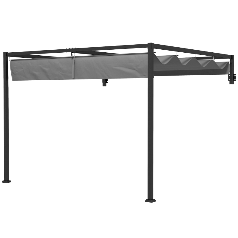 Best 2 x 3(m) Lean To Steel Pergola, with Moving Fabric Canopy - Dark Grey - Image 11