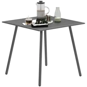 Best Square Garden Table with Slat Top, Steel Frame, Outdoor Table for 4 Person, 80 x 80 x 74 cm, Grey