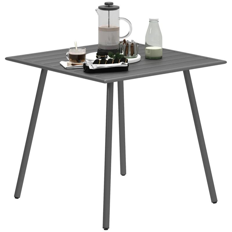 Best Square Garden Table with Slat Top, Steel Frame, Outdoor Table for 4 Person, 80 x 80 x 74 cm, Grey