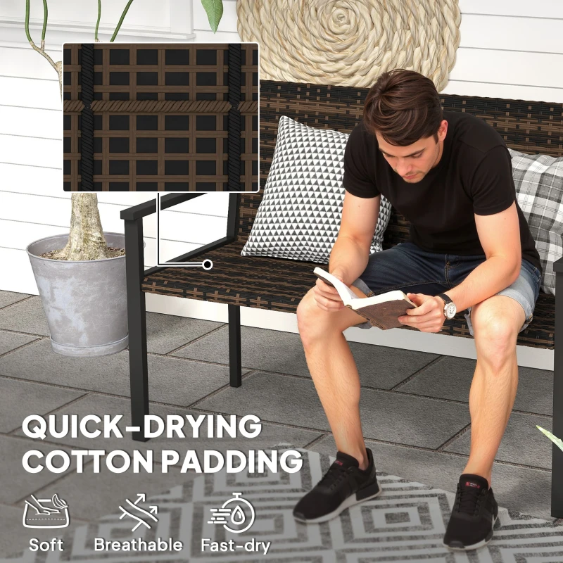 Best 2 Seater Rattan Garden Bench, Outdoor Bench with Quick-Drying Cotton Padding, Wicker Garden Loveseat with Armrests, Steel Frame for Patio, Park, Mixed Brown - Image 6