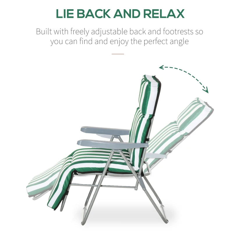 Best 2 Pieces Outdoor Sun Lounger Set with Cushions, Patio Folding 5-Level Adjustable Backrest Recliner Chairs Set of 2 with High Backrest and Armrests, Green & White - Image 4