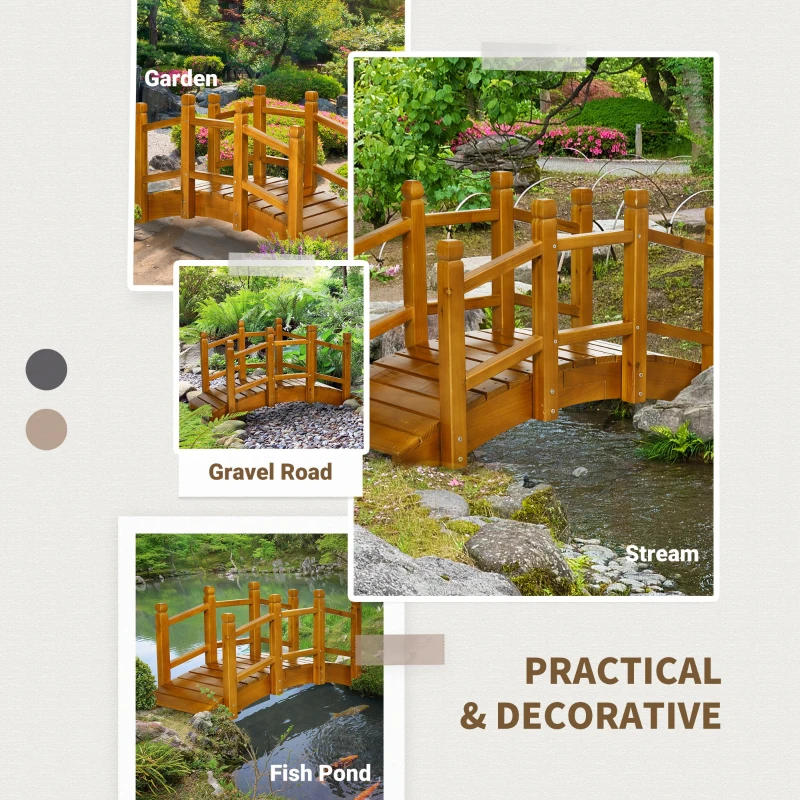 Best Wooden Garden Bridge with Safety Railings, Arc Footbridge for Pond Backyard Stream, Brown - Image 6