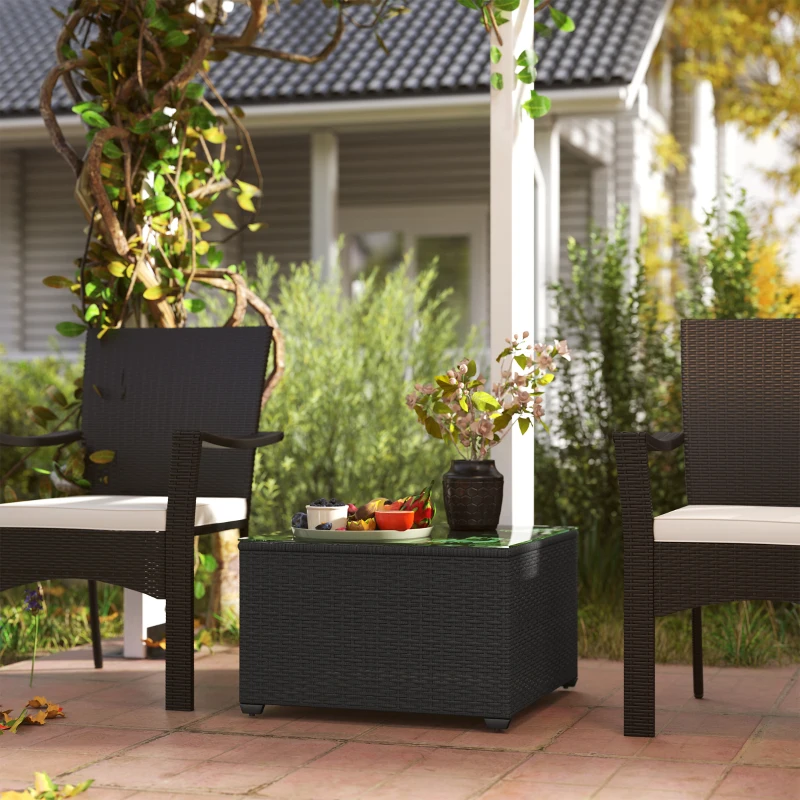 Best 62 x 62cm Glass-Top Rattan Side Table - Dark Grey - Image 2