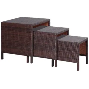 Best 3 Pcs Rattan Nesting Tables Set-Brown