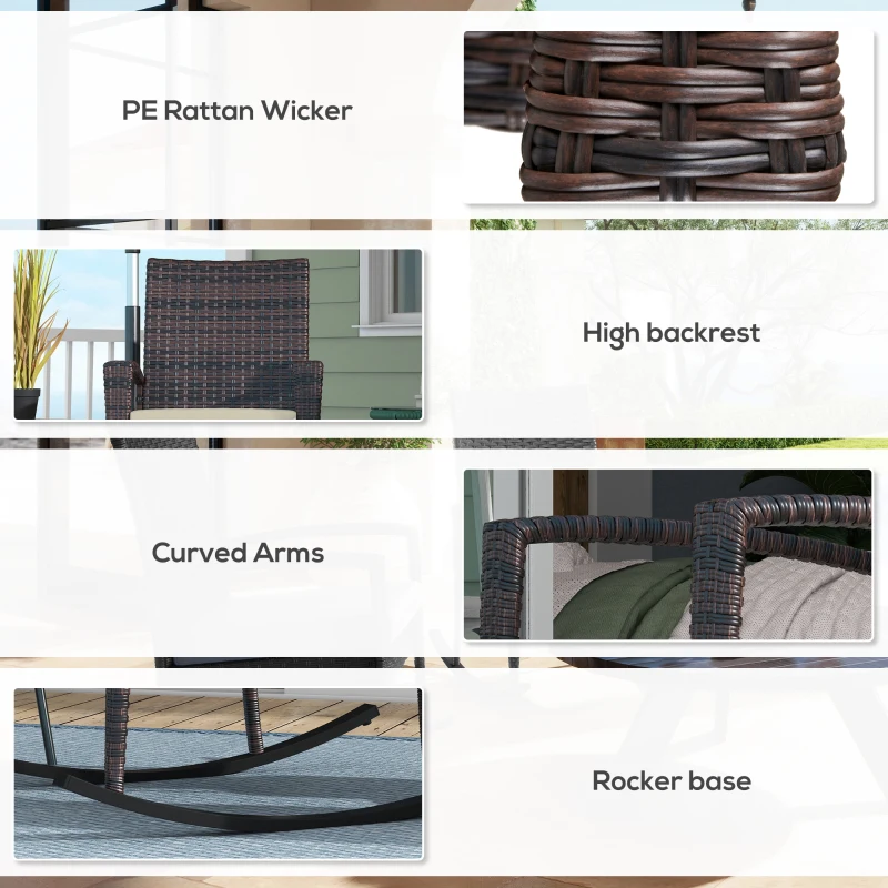 Best Outdoor PE Rattan Rocking Chair Set of 2, Garden Rocking Chair Set with Armrest and Cushion, Brown - Image 6