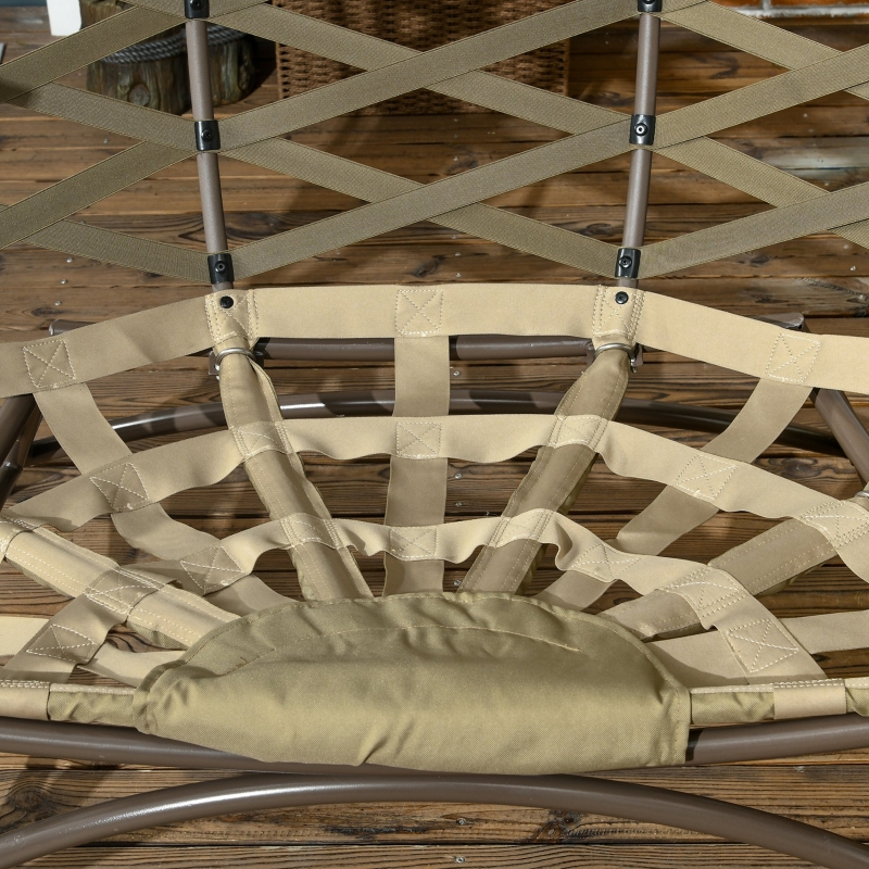 Best 2 Seater Egg Chair Outdoor, Folding Weave Garden Furniture Chair with Cushion, Cup Pockets - Khaki - Image 9