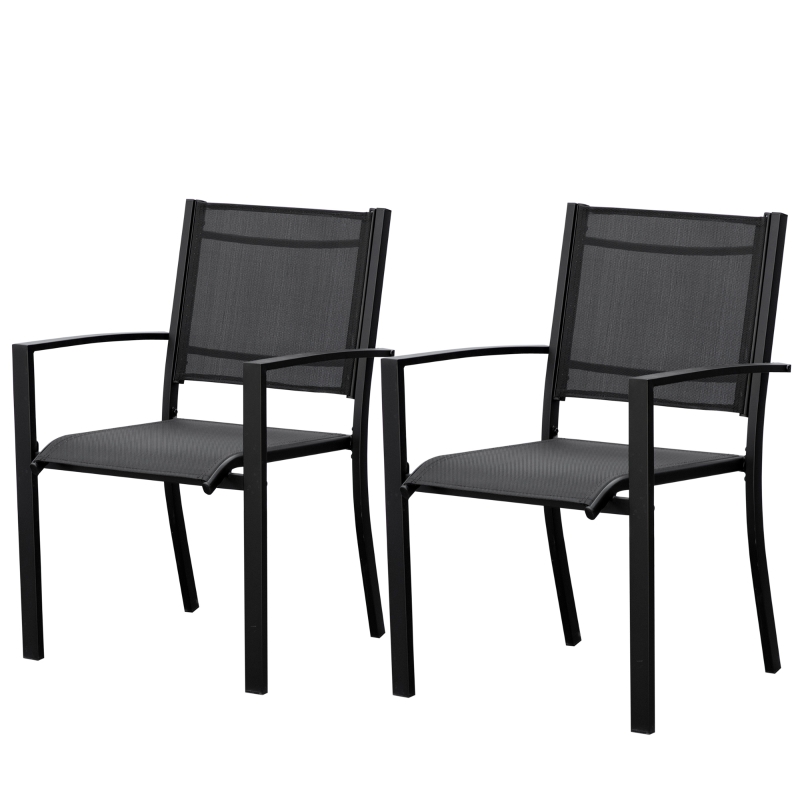 Best Set of 2 Outdoor Garden Chairs with Steel Frame Texteline Seats for Dining Patio Balcony Black - Image 11