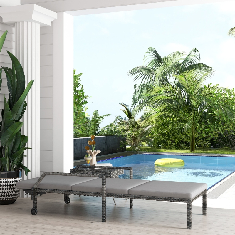 Best Outdoor Sun Lounger, Rattan Wicker Chaise Recliner with 5-Level Adjustable Backrest and 2 Wheels - Image 10