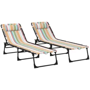 Best Set of Two Folding Sun Loungers, with Four-Position Backs - Multicoloured