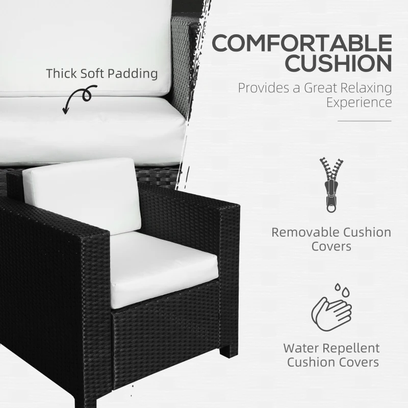 Best Single Seater Rattan Chair Sofa with 10 cm Thick Padded Cushion, All-Weather PE Wicker Weave Garden Armchair with Armrests, Black - Image 5
