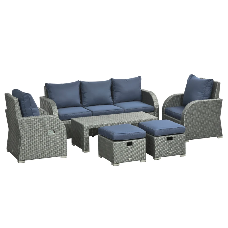 Best Six-piece Outdoor Rattan Dining Set, Outdoor Sofa Set with Reclining Armchairs and Mental Frame, Blue