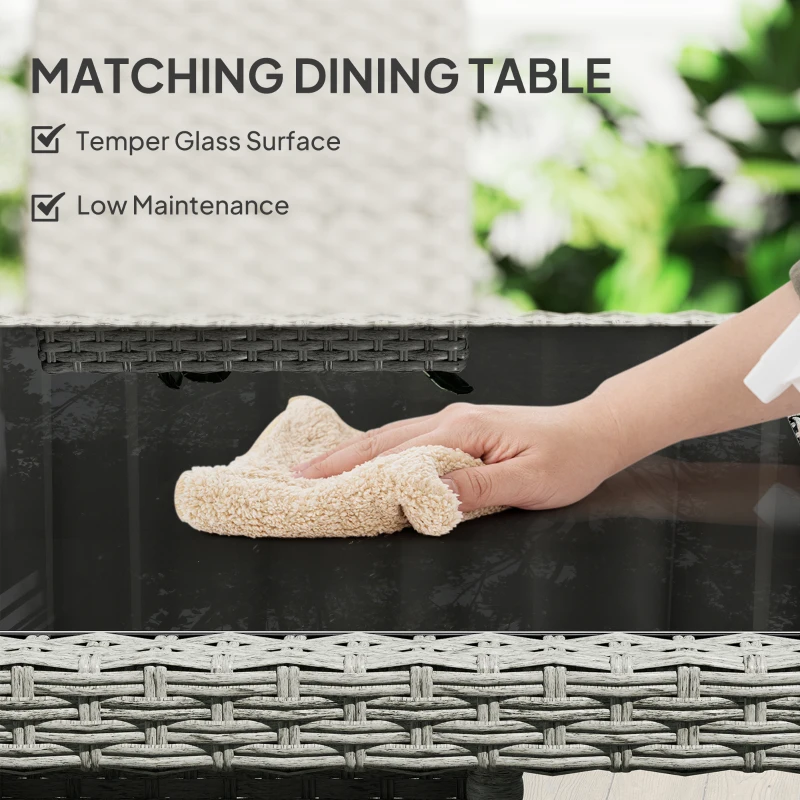 Best Rattan Garden Furniture Set, Outdoor Dining Table and Chairs 4 Seater with Cushions, Square Tempered Glass Top, 4 Armchairs, for Balcony, Terrace, Conservatory, Grey - Image 6