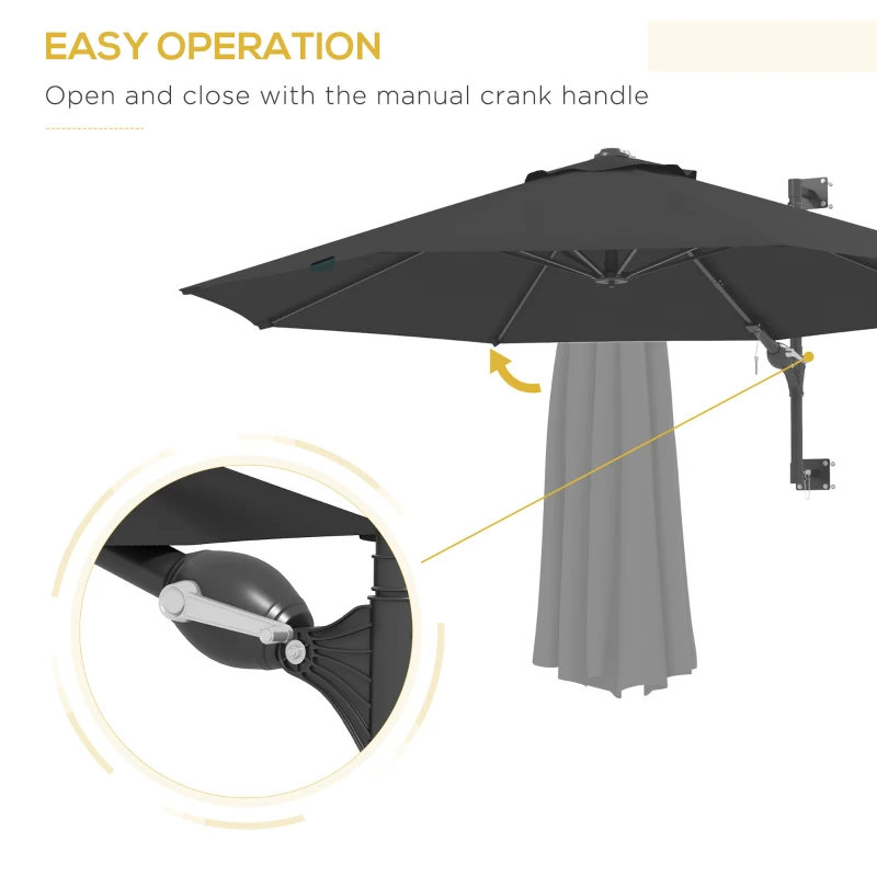 Best 3m Wall-Mounted Parasol Shade, with Handle - Grey - Image 5