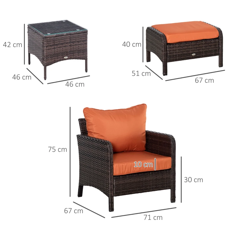 Best 5 Pieces PE Rattan Garden Furniture Set with 10cm Thick Padded Cushions, Wicker Weave Outdoor Seating Chairs with 2 Armchairs, 2 Stools, Glass Top Table, Brown - Image 3