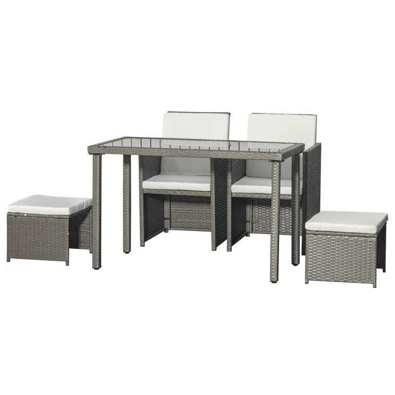 Best 2 Seater Rattan Cube Garden Furniture Set, Rattan Dining Set with Cushions, Outdoor Dining Table and Chairs with 2 Armchairs, 2 Stools, Rectangular Glass Top Table for Patio, Balcony, Grey - Image 8