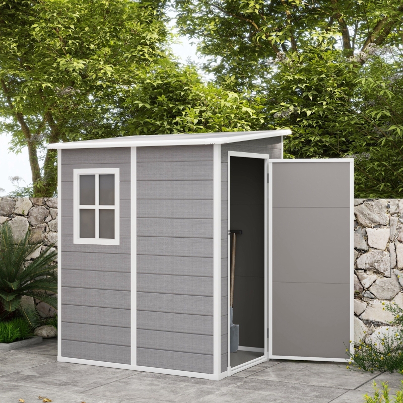 Best 4'x5' Garden Storage Shed, Lean to Shed, Lockable Garden Shed with Window, Vent and Plastic Roof, Grey - Image 10