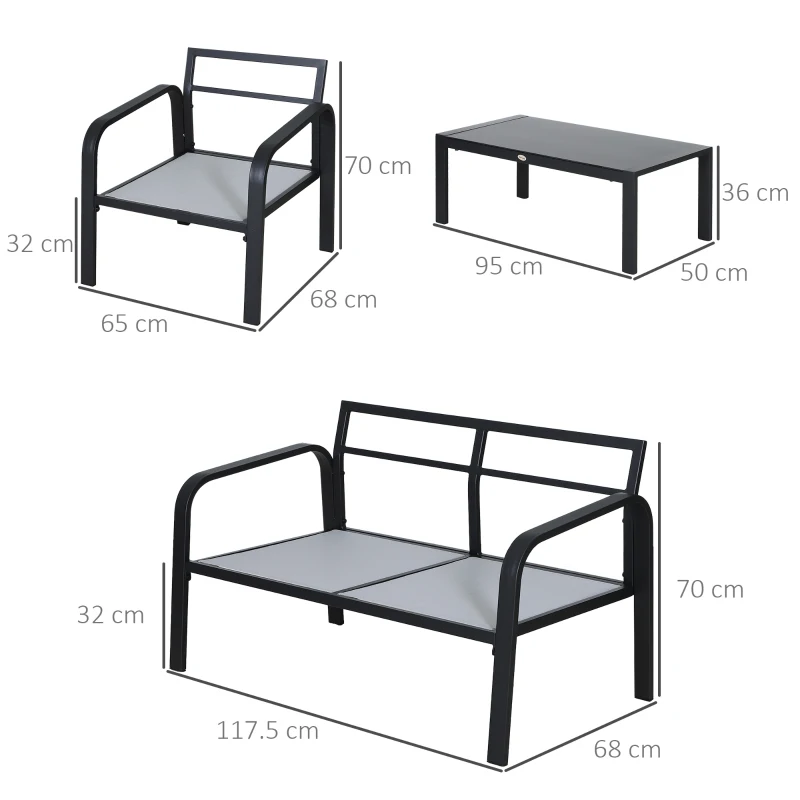 Best 4pcs Garden Sofa Set 2 Single Armchair, 1 Bench & 1 Coffee Table Set Aluminum Frame Patio Furniture with Cushions, Black - Image 3