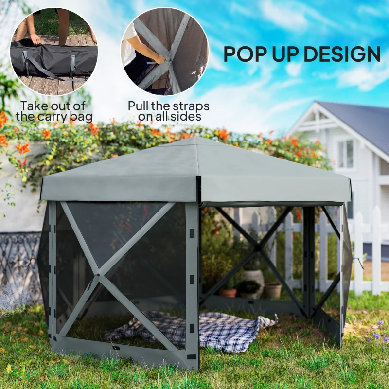 Best 3 x 3(m) Hexagon Pop Up Gazebo with 5 Sides and Carry Bag, Waterproof, UV Resistant Party Tent Instant Event Shelter with Netting for Garden, Patio, Light Grey - Image 4