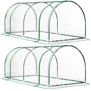 Best Set of 2 Tunnel Greenhouse, Green Grow House with Roll-up Door, Steel Frame, Plastic Cover for Garden, Outdoor, 200 x 100 x 80cm, Clear