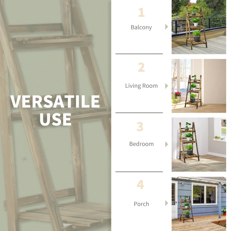 Best Wooden Folding Flower Pot Stand 3 Tier Garden Planter Display Ladder Gardener Storage Shelves Rack Herb Holder (40L x 37W x 93H cm) - Image 7