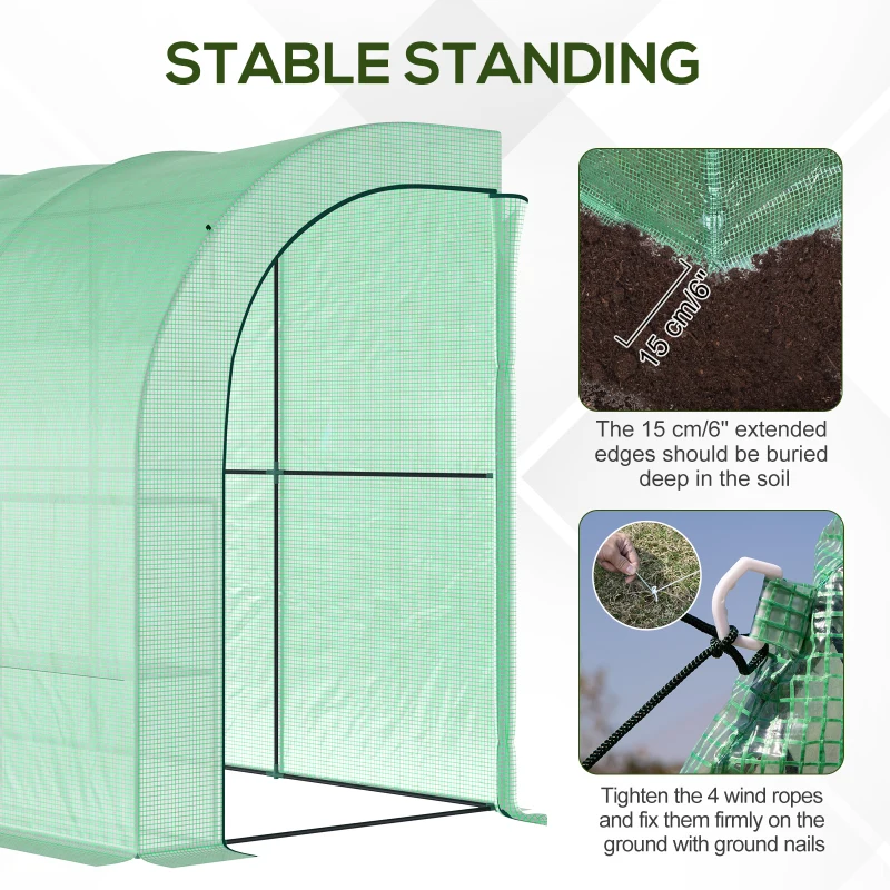 Best Walk-In Lean to Greenhouse with Windows and Zippered Doors, 2 Tiers 6 Wired Shelves 300L x 150W x 213Hcm Green - Image 4
