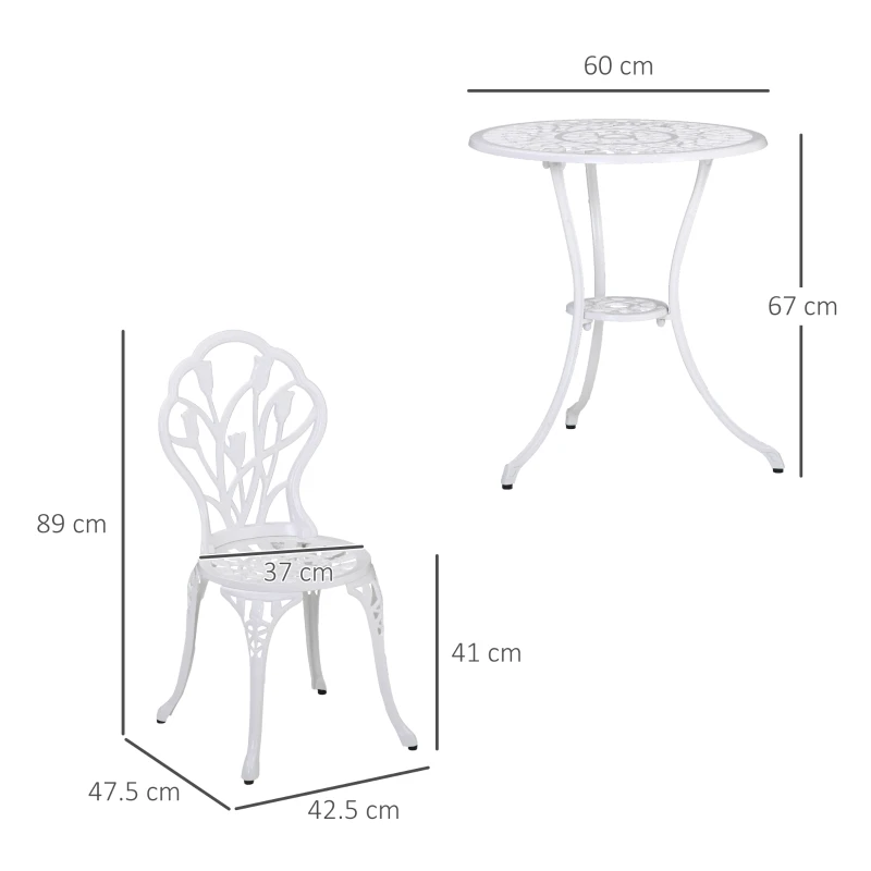 Best 3 Piece Patio Bistro Set for 2, Outdoor Aluminium Garden Table and Chairs with Umbrella Hole for Balcony, White - Image 3