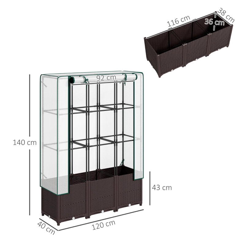 Best Raised Garden Bed with Trellis, Plastic Planter Box with PE Cover, Drainage Holes and Drain Plugs for Climbing Plants, Vegetables, Flowers, 120 x 40 x 140 cm - Image 3