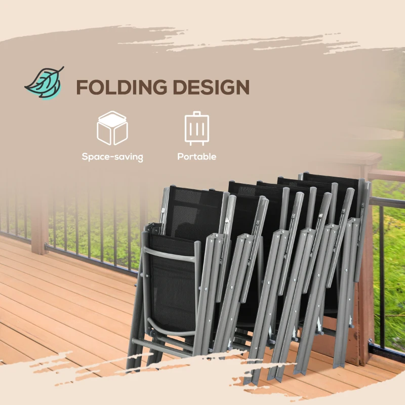 Best 7 Piece Garden Dining Set, Outdoor Table and 6 Folding and Reclining Chairs, Aluminium Frame, Tempered Glass Top Table, Texteline Seats, Black - Image 5