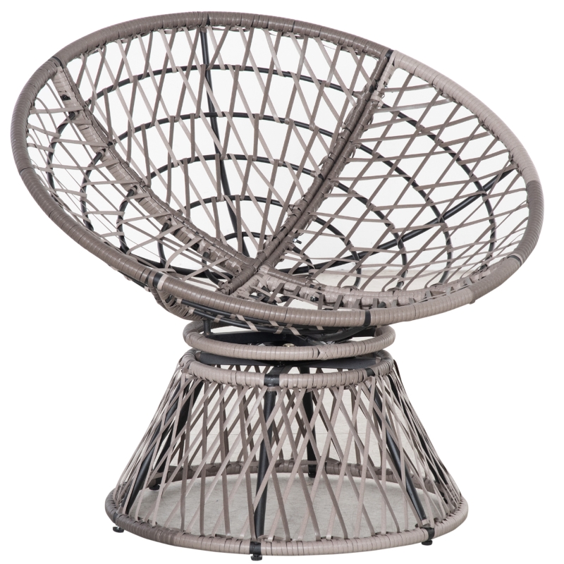 Best 360° Swivel Rattan Papasan Moon Bowl Chair Round Lounge Garden Wicker Basket Seat with Padded Cushion Oversized for Outdoor Indoor, Grey - Image 9