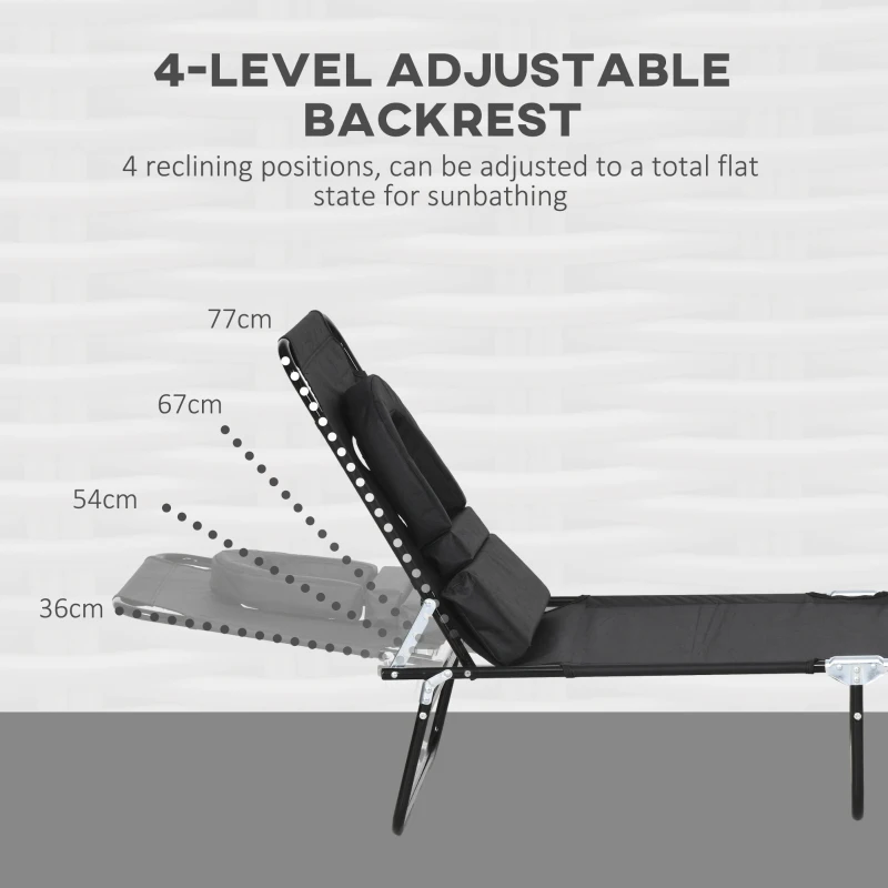 Best Outdoor Folding Sun Lounger Set of 2 with Face Hole, 4 Level Adjustable Backrest Reclining Garden Lounger, Garden Recliner Sunbed with 600 D Oxford Cloth Seat and Pillow for Beach, Black - Image 4
