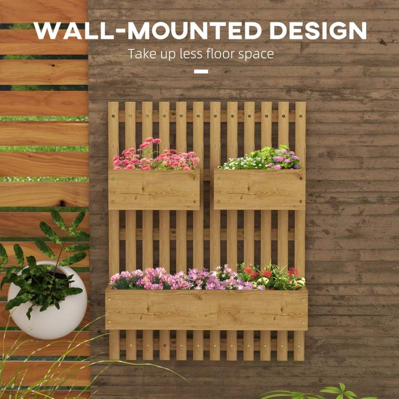 Best Wall-mounted Wooden Garden Planters with Trellis, Drainage Holes and 3 Planter Boxes for Patio, Carbonised - Image 4