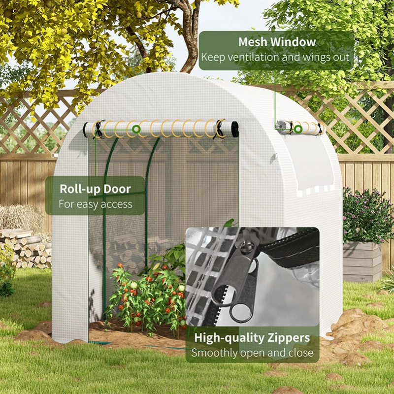 Best Walk in Polytunnel Greenhouse, Green House for Garden with Roll-up Window and Door, 1.8 x 1.8 x 2 m, White - Image 6