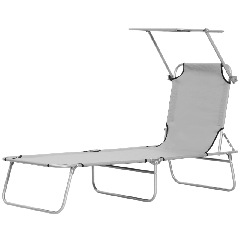 Best Outdoor Foldable Sun Lounger, 4 Level Adjustable Backrest Reclining Sun Lounger Chair with Angle Adjust Sun Shade Awning for Beach, Garden, Patio, Light Grey - Image 11