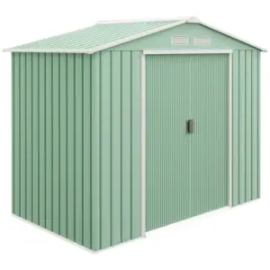 Best 7 x 4ft Metal Garden Shed, Outdoor Storage Tool House with Ventilation Slots, Foundation Kit and Lockable Double Doors, Light Green