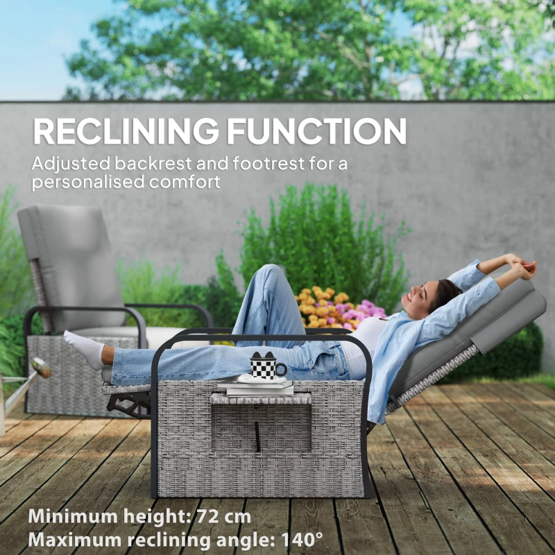 Best 140° Reclining Rattan Armchair - Mixed Grey - Image 4