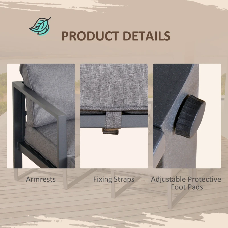 Best 5 Piece Garden Aluminium Conversation Sofa Set Patio Furniture Set Outdoor 2 Sofas 2 Footstools End Table with Cushions - Image 7