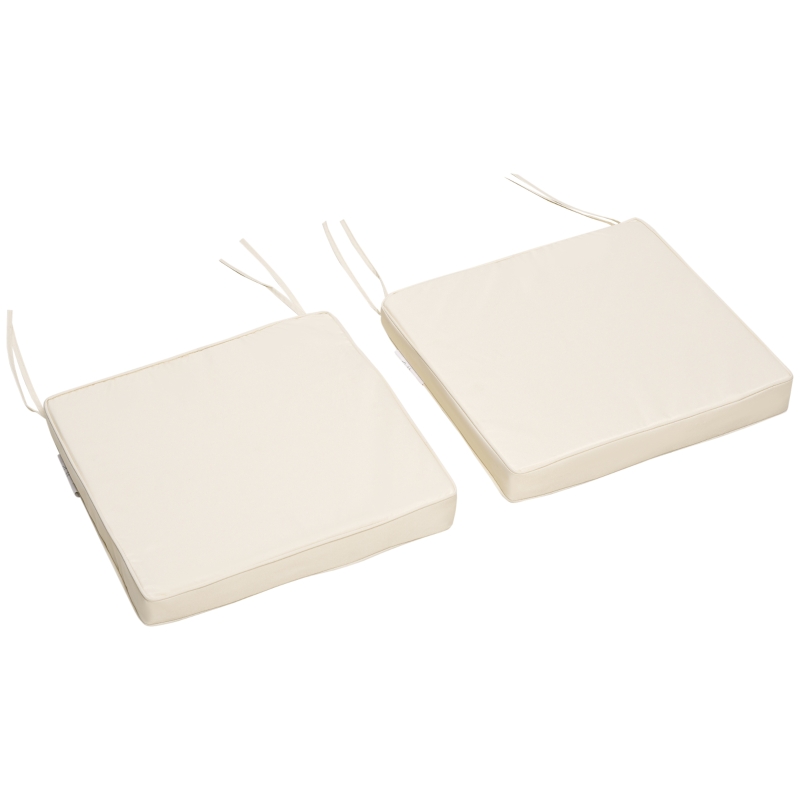 Best Set of 2 Garden Chair Cushions with Ties, 45 x 45 cm Replacement Cushions for Outdoor Furniture, Cream White