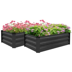 Best Set of Two 60 x 100cm Galvanised Steel Planters, Grey