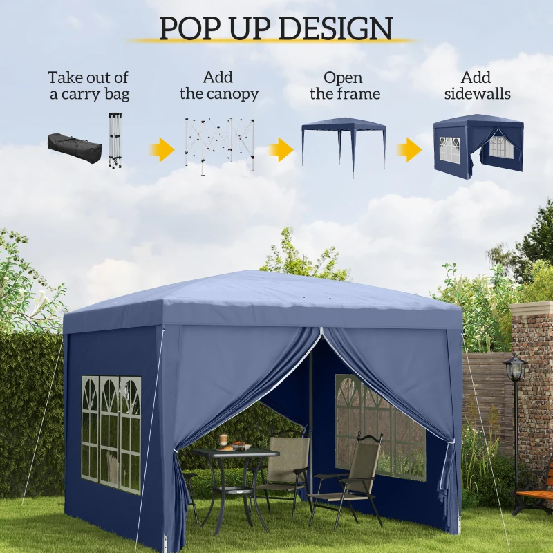 Best 3 x 3(m) Pop Up Gazebo, Water and UV Resistant Party Tent Camping Canopy Marquee with Carry Bag, Blue - Image 4